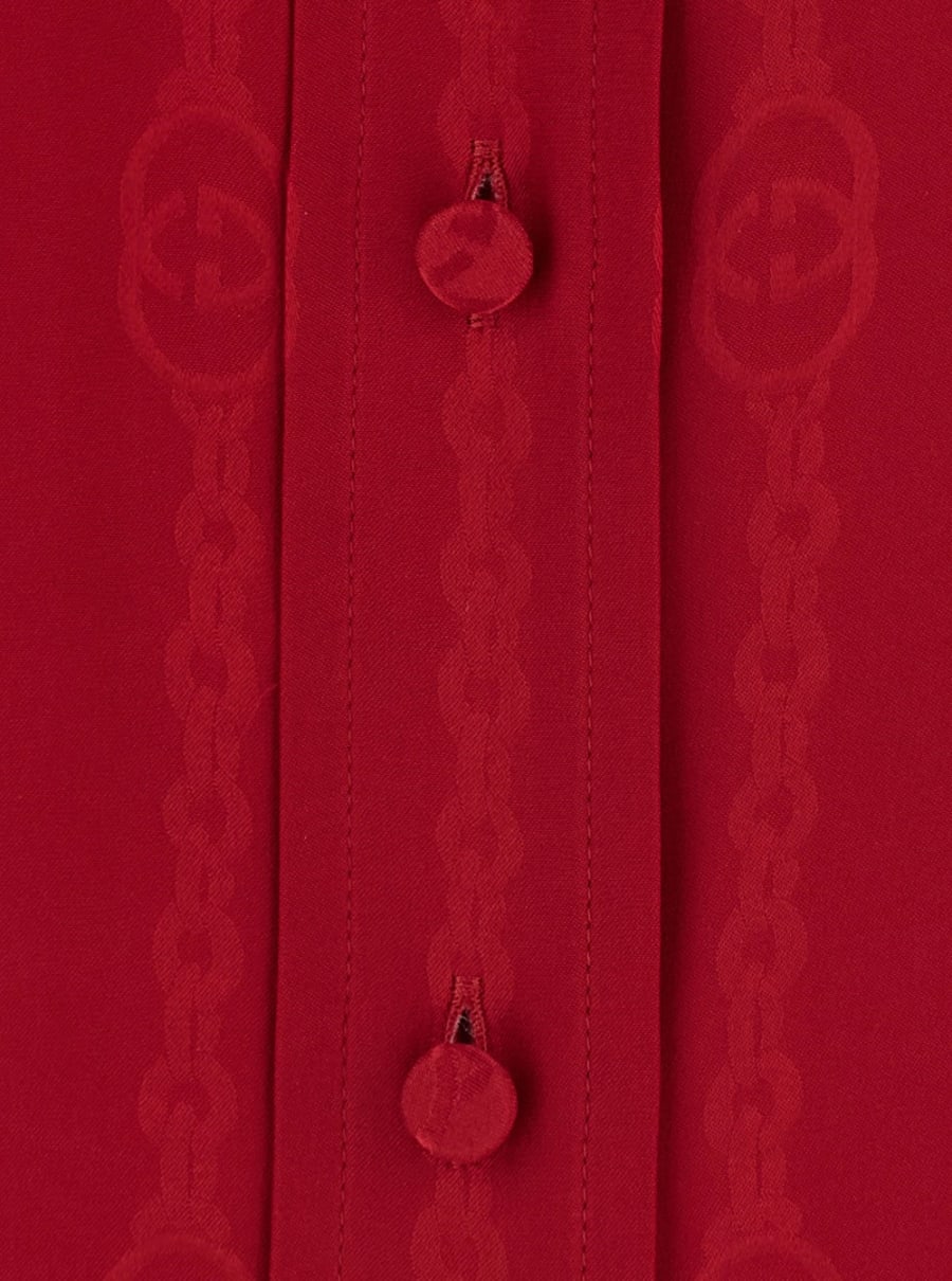 Gucci Camicia con Fiocco sul Fronte e Motivo con Catena GG All-Over in Seta Rossa Donna, view 3
