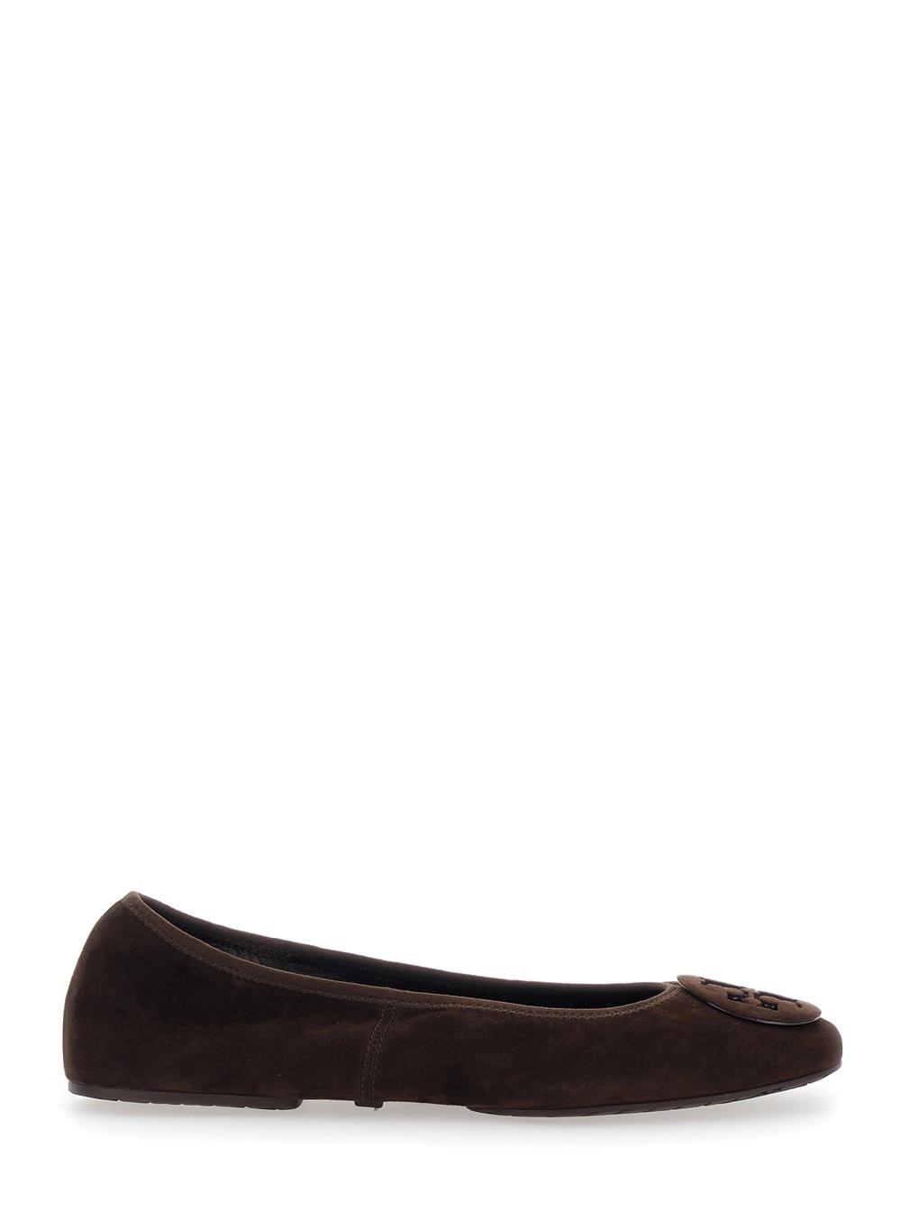 Tory Burch Ballerine con Placca Logo sul Fronte in Suede Marroni Donna