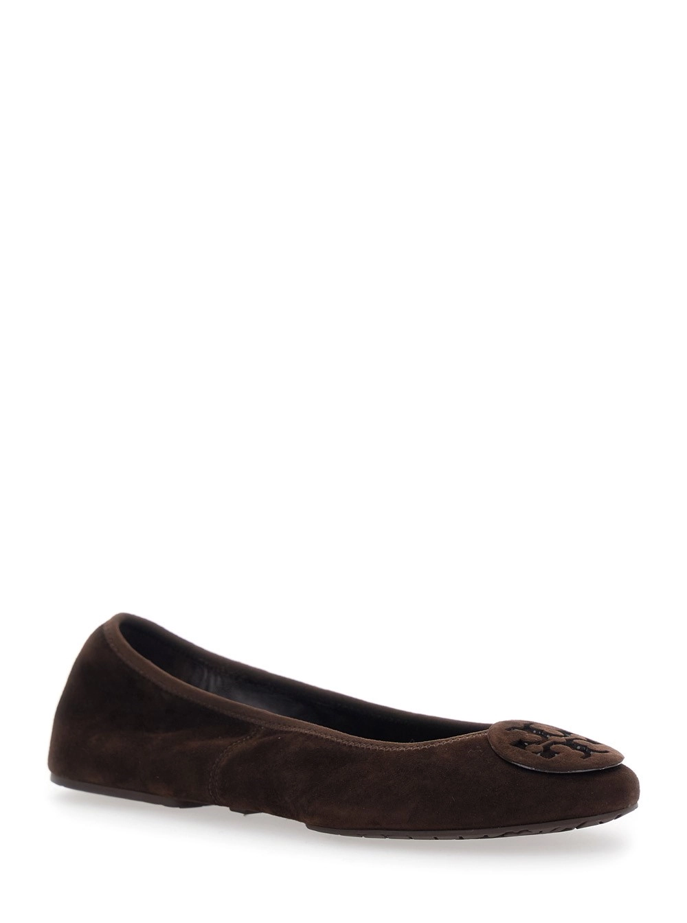 Tory Burch Ballerine con Placca Logo sul Fronte in Suede Marroni Donna, view 2