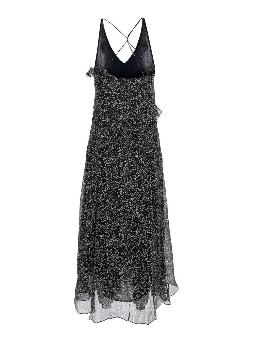 Marant etoile Abito Lungo 'Luxie' con Ruches e Stampa All-Over in Viscosa Nero Donna, view 2