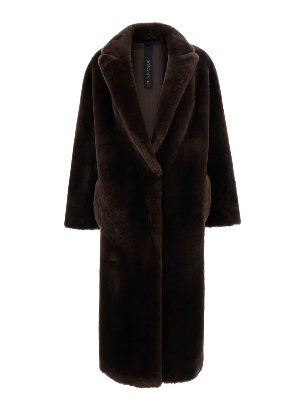 Blancha Cappotto con collo a revers in pelliccia marrone donna
