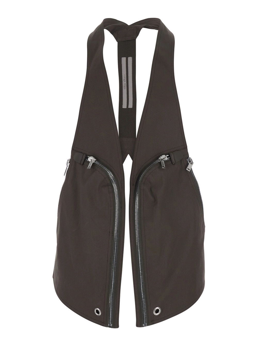 Rick Owens Gilet 'Bauhaus' Smanicato con Due Tasche con Zip sul Fronte in Cotone Stretch Marrone Uomo
