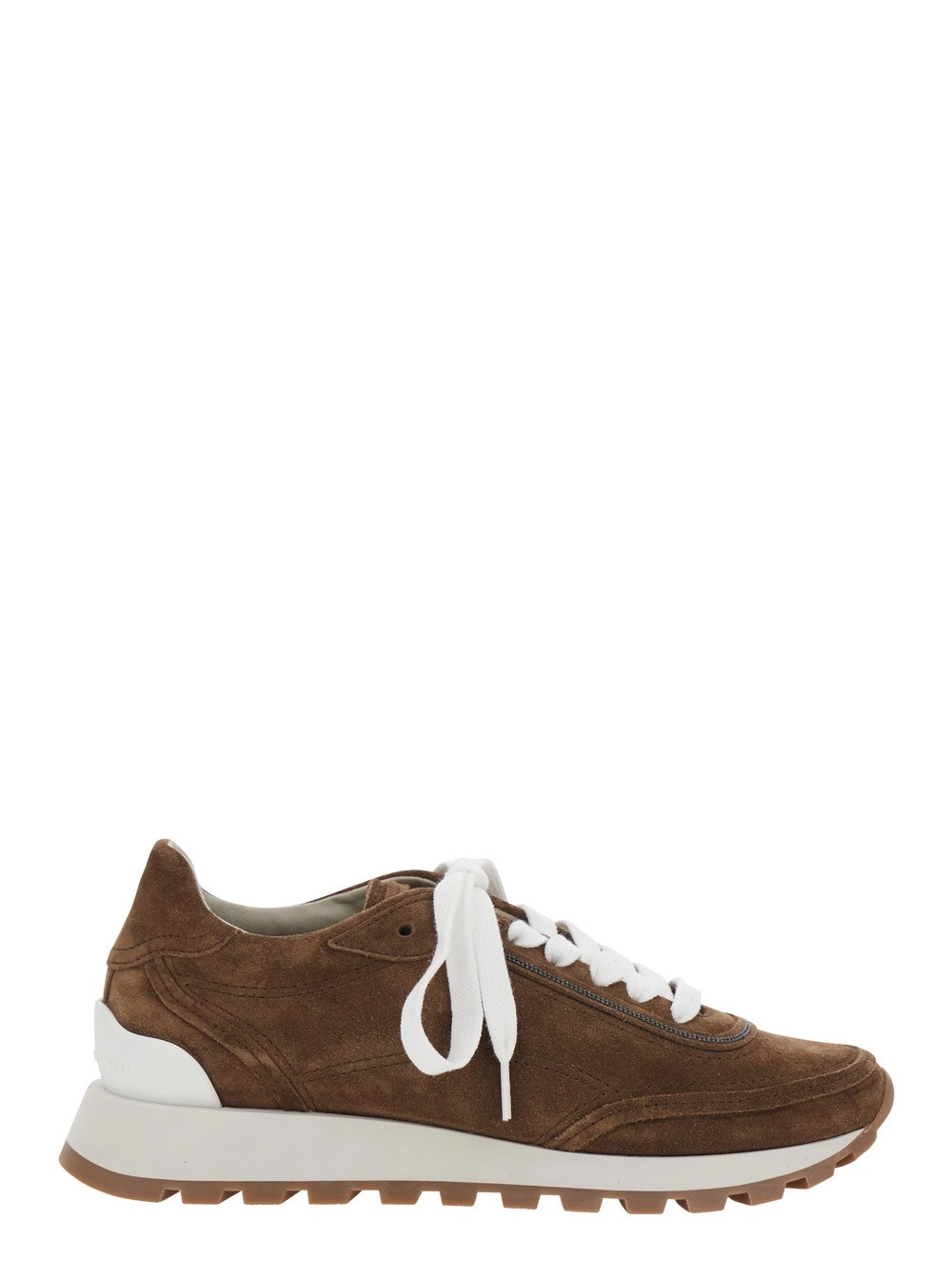 Brunello Cucinelli Sneaker Low Top con Punta Rotonda Traforata e Suola in Gomma in Pelle Scamosciata Marrone Donna