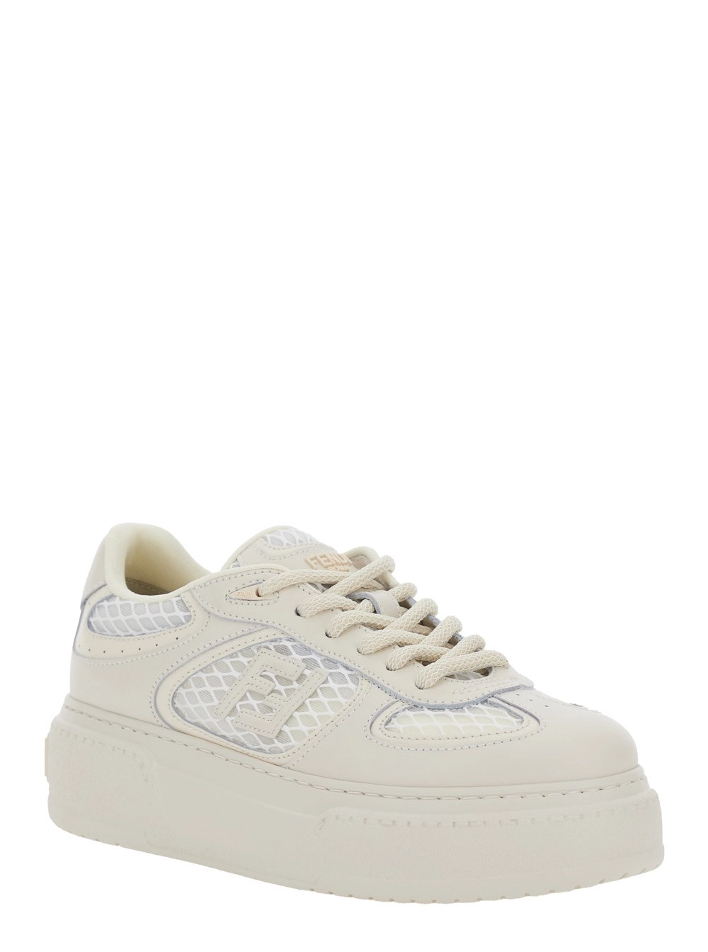 Fendi Sneaker 'Match' con Inserti in Mesh e Logo Impresso sul Retro in Pelle Bianche Donna, view 2
