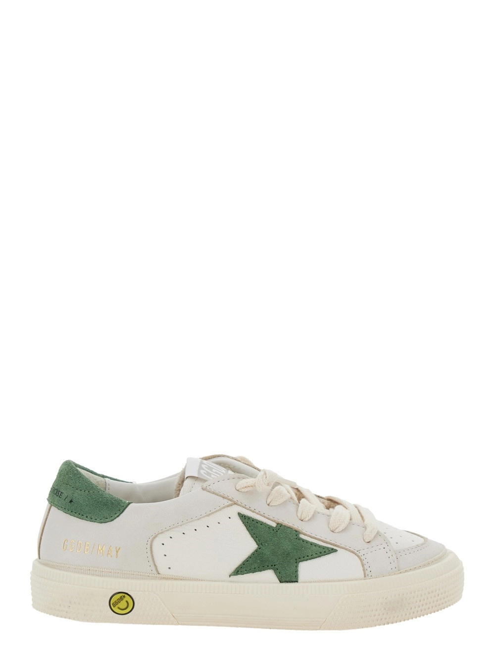 Golden goose kids Sneaker 'May' Low Top con Patch Stella sul Lato e Tallone a Contrasto con Logo Lettering in Pelle Bianca Bambino