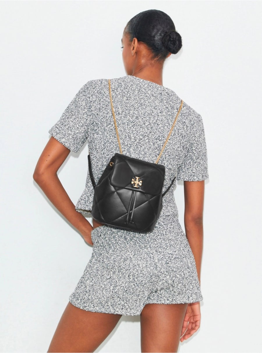 Tory Burch Zaino 'Kira' con Placca Logo Metallica sul Fronte in Pelle Trapuntata Nero Donna, view 6