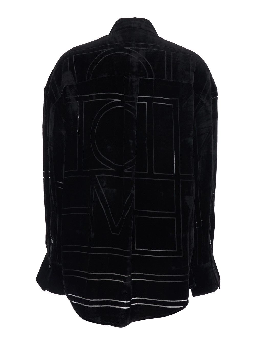 Toteme Camicia Oversize con Colletto Classico e Monogramma Logo All-Over in Velluto Nera Donna, view 2