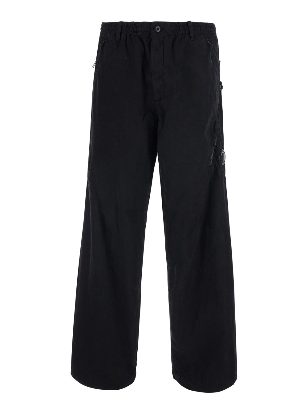 C.P. Company Pantaloni Cargo con Placca Logo sul Lato e Vita Elasticizzata in Cotone Neri Uomo