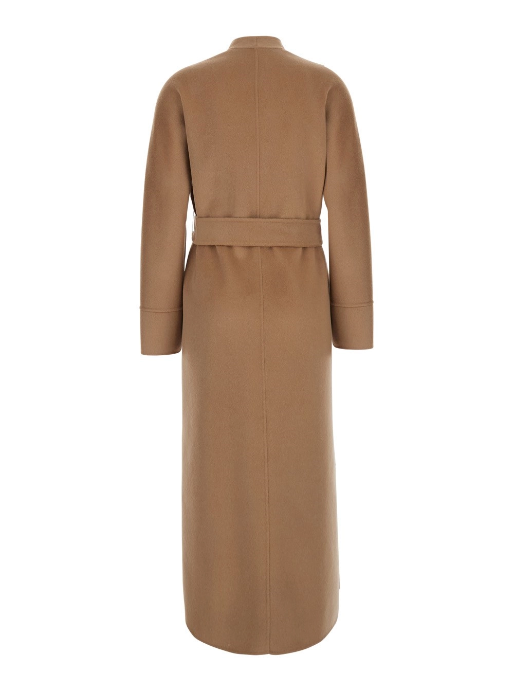 Max Mara Studio Cappotto 'Nodo' con Collo Senza Revers e Chiusura con Cintura sul Fronte in Lana Beige Donna, view 2