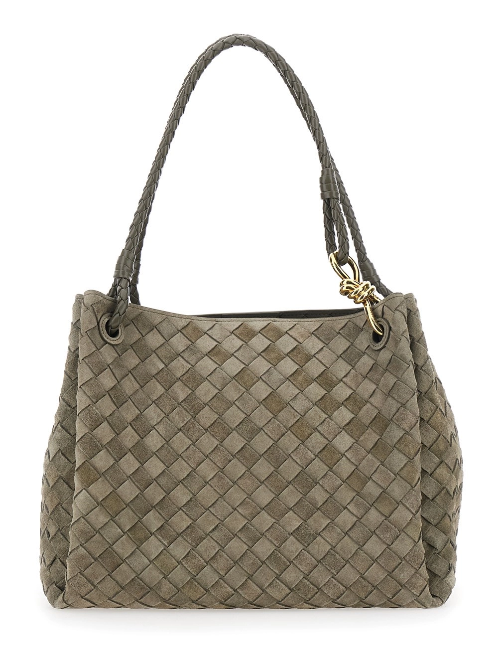 Bottega Veneta Borsa a Spalla 'Parachute Grande' con Motivo Intrecciato All-Over e Pouch Removibile in Suede Verde Donna