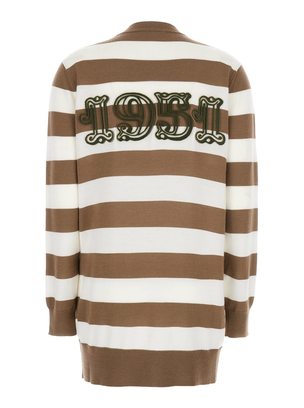 Max Mara Cardigan 'Fiemme' con Ricamo sul Retro e Motivo a Righe All-Over in Lana Beige Donna, view 2