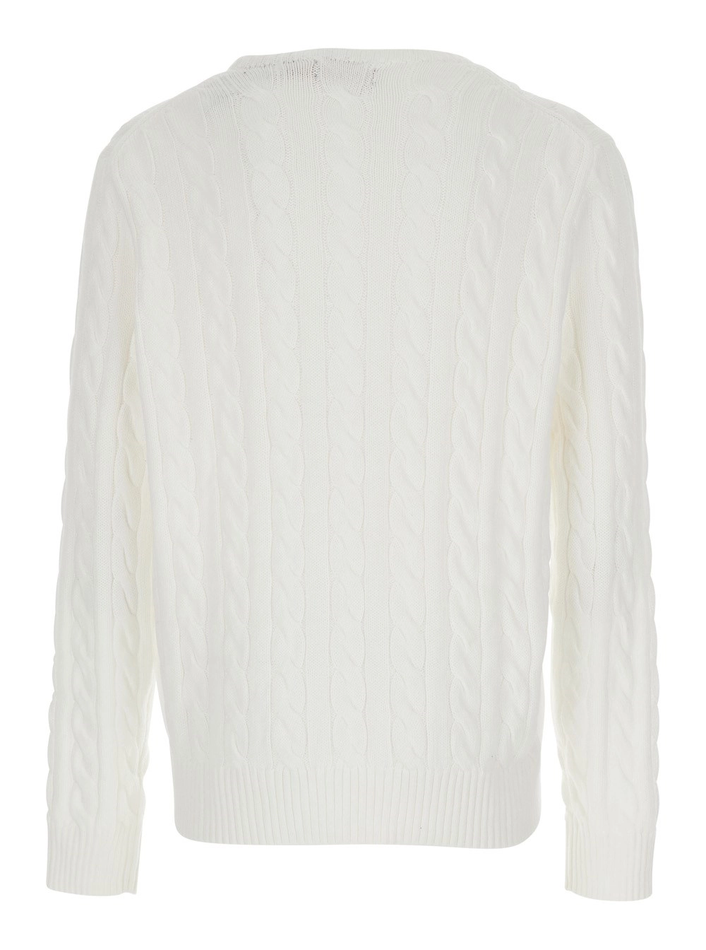 Polo Ralph Lauren Maglione con Scollo Rotondo e Ricamo Cavallino sul Fronte in Cotone Bianco Uomo, view 2