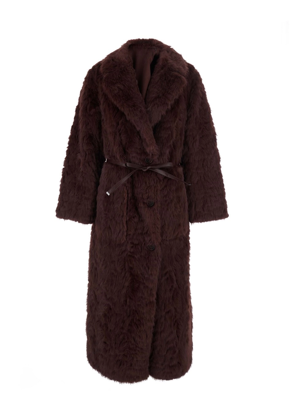 Urbancode Cappotto pelliccia con design reversibile e cintura in vita in eco-pelliccia bordeaux donna