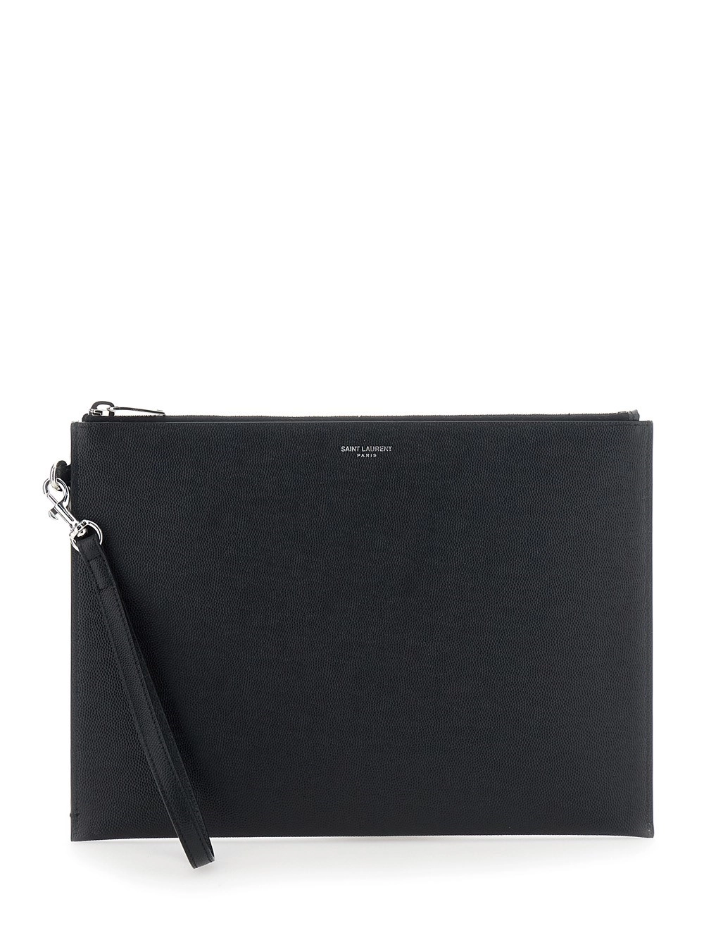 Saint Laurent Portatablet con Logo Impresso in Pelle Nero Uomo