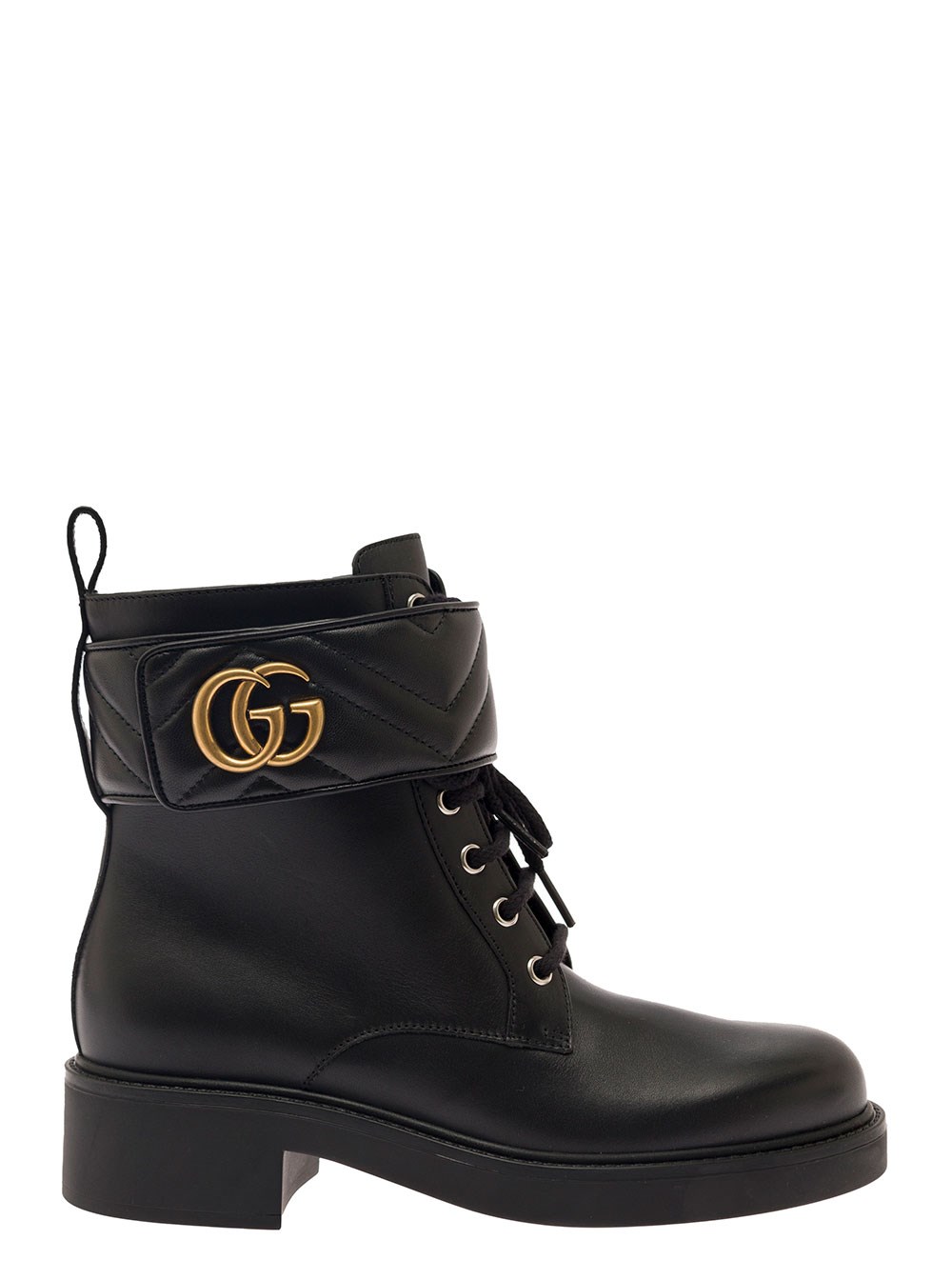 Gucci Stivaletto con Doppia 'G' e Finiture Testurizzate in Pelle Nero Donna