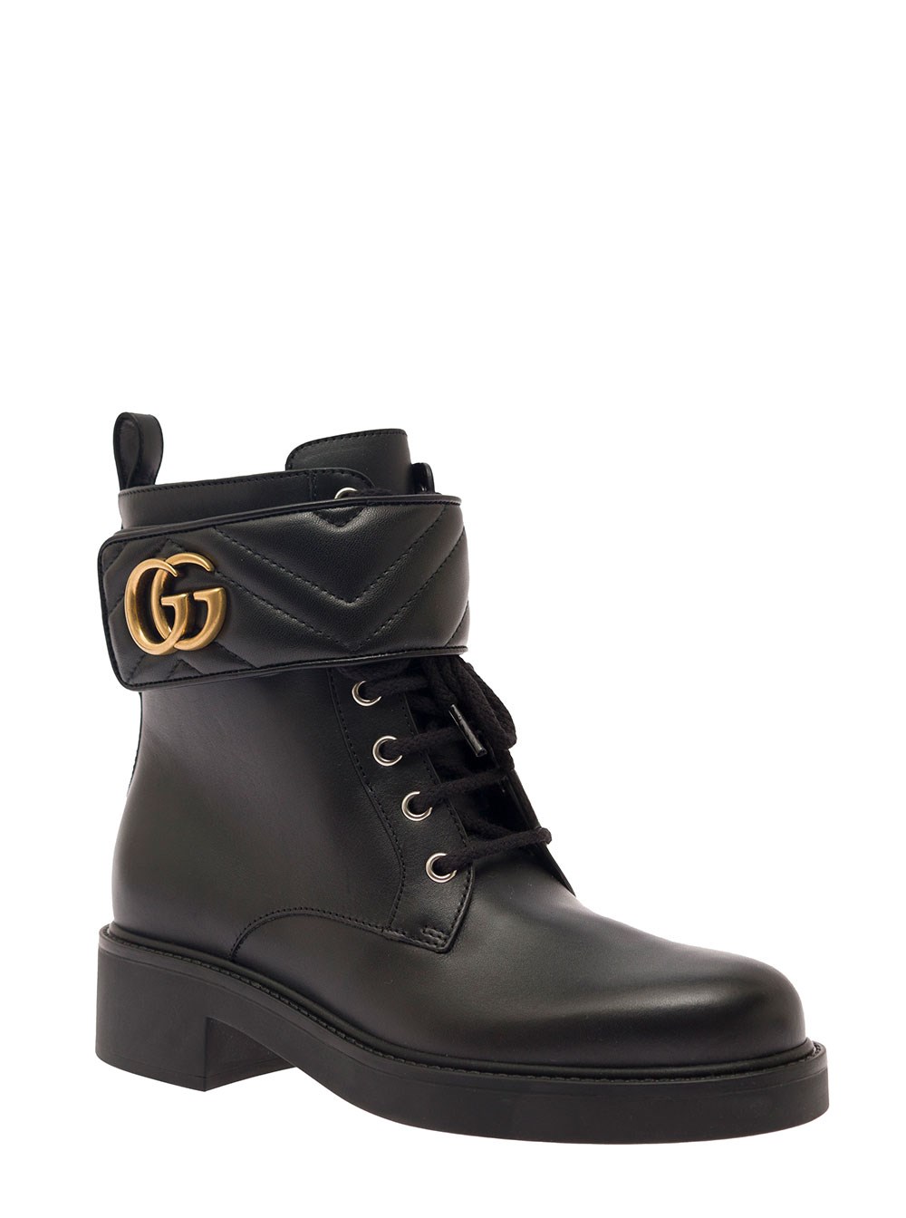 Gucci Stivaletto con Doppia 'G' e Finiture Testurizzate in Pelle Nero Donna, view 2