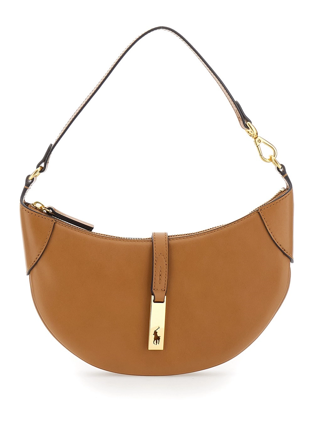 Polo Ralph Lauren Borsa a Spalla con Dettaglio Logo in Pelle Marrone Chiaro Liscia Donna