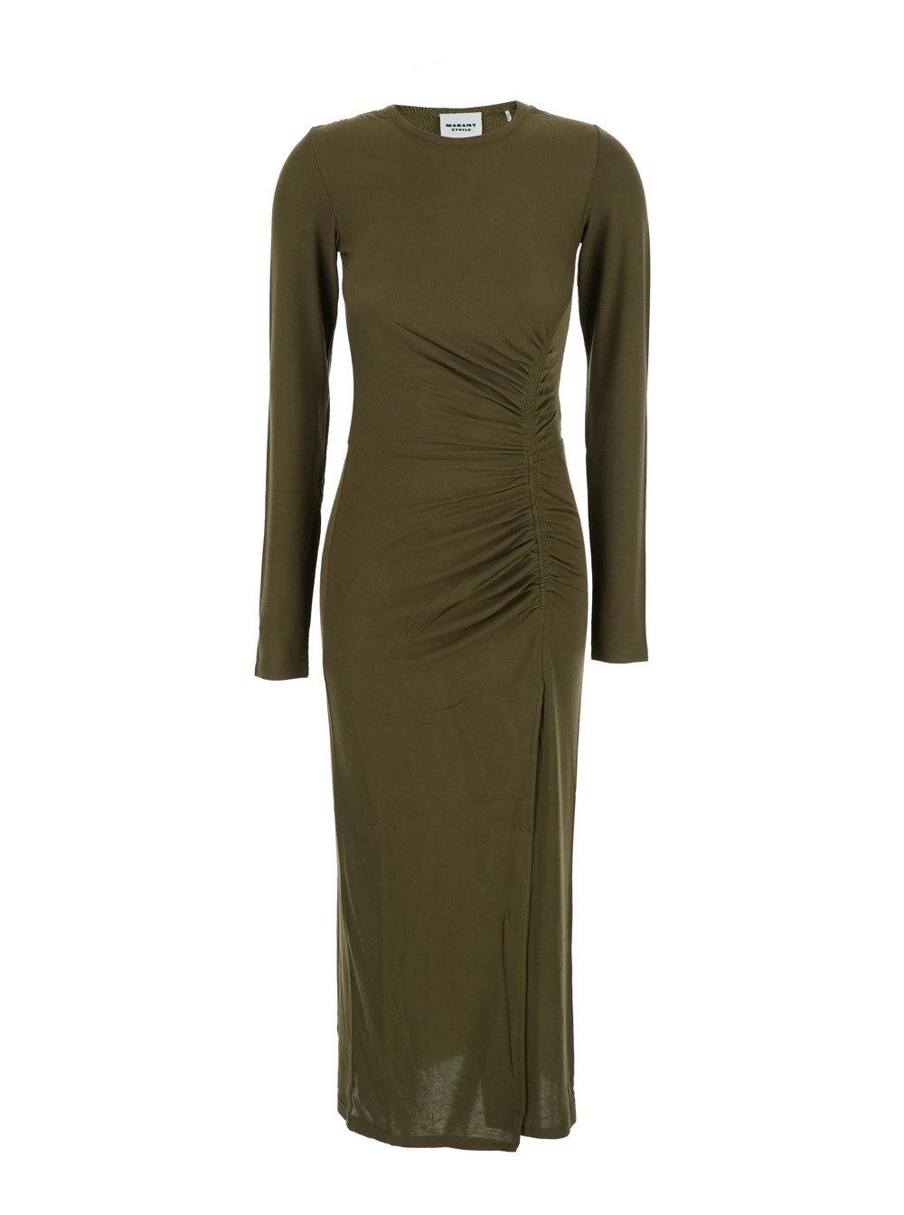 Marant etoile Abito Midi 'Jelina' con Scollo Rotondo e Dettaglio con Ruches in Modal Stretch Verde Donna