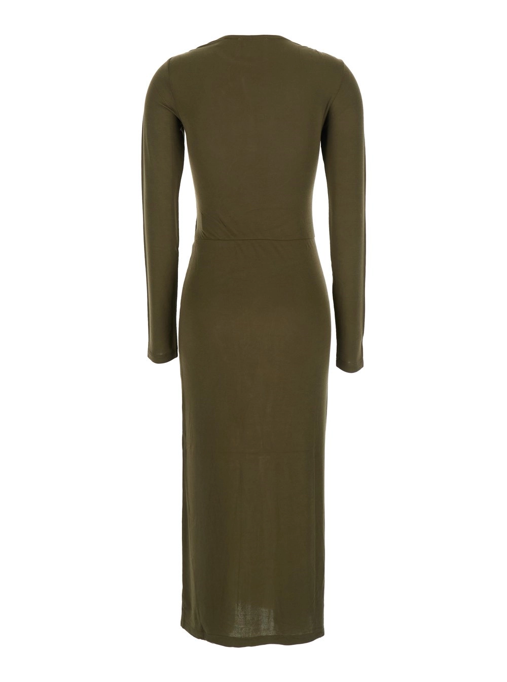 Marant etoile Abito Midi 'Jelina' con Scollo Rotondo e Dettaglio con Ruches in Modal Stretch Verde Donna, view 2