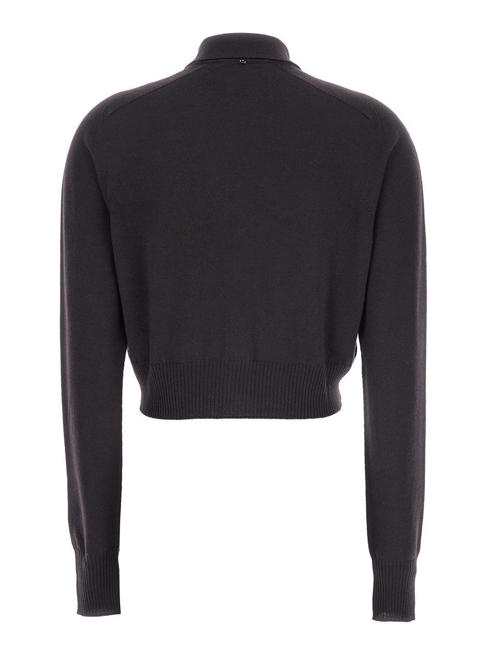 Sportmax Cardigan 'Perseo' Crop con Colletto Button Down e Rifiniture a Coste in Lana Nero Donna, view 2