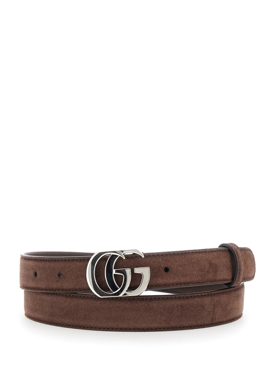 Gucci Cintura con fibbia GG in pelle scamosciata marrone donna