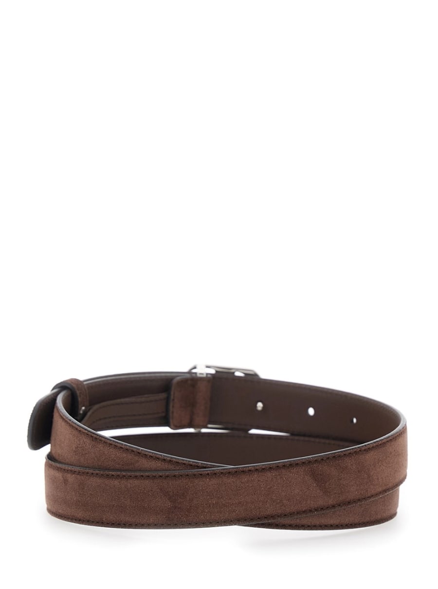 Gucci Cintura con fibbia GG in pelle scamosciata marrone donna, view 3