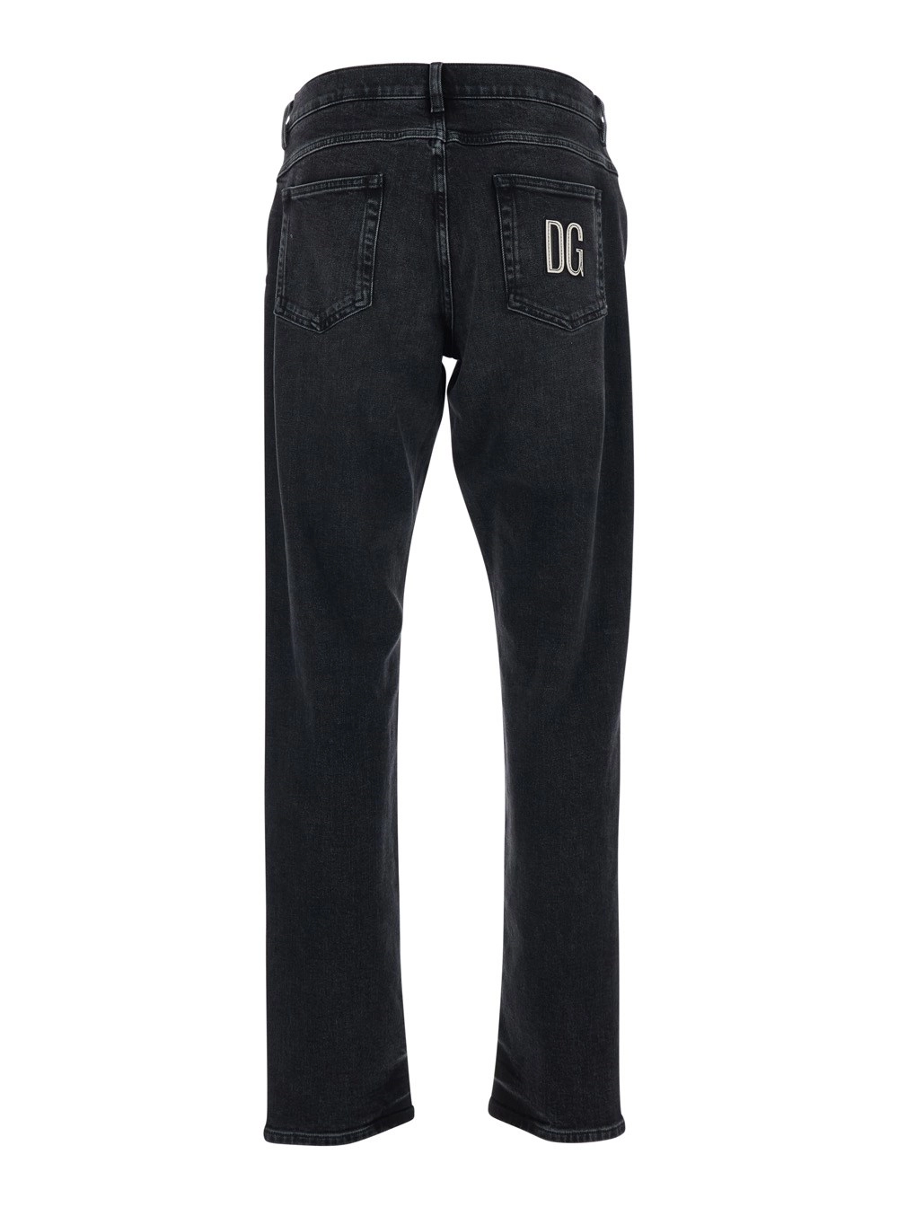 Dolce & Gabbana Jeans con Passanti per Cintura e Patch Logo sul Retro in Denim Nero Uomo, view 2