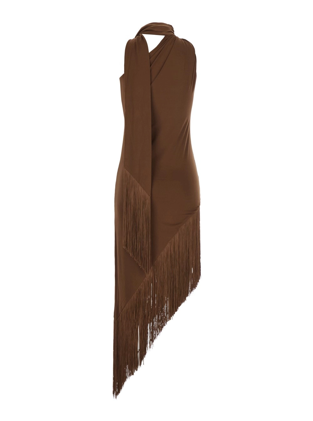 Taller marmo Abito con design con bordi sfrangiati in tessuto marrone per donna, view 2