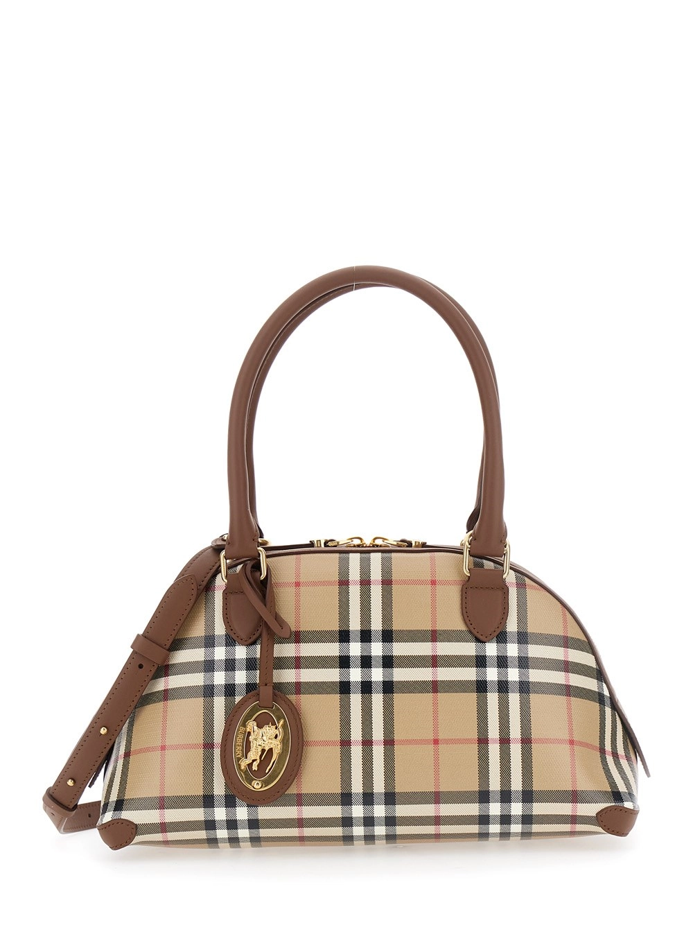 Burberry Borsa a Mano 'Primrose' con Tag EKD in Pelle e Tracolla Regolabile e Removibile in Tessuto Check Beige Donna