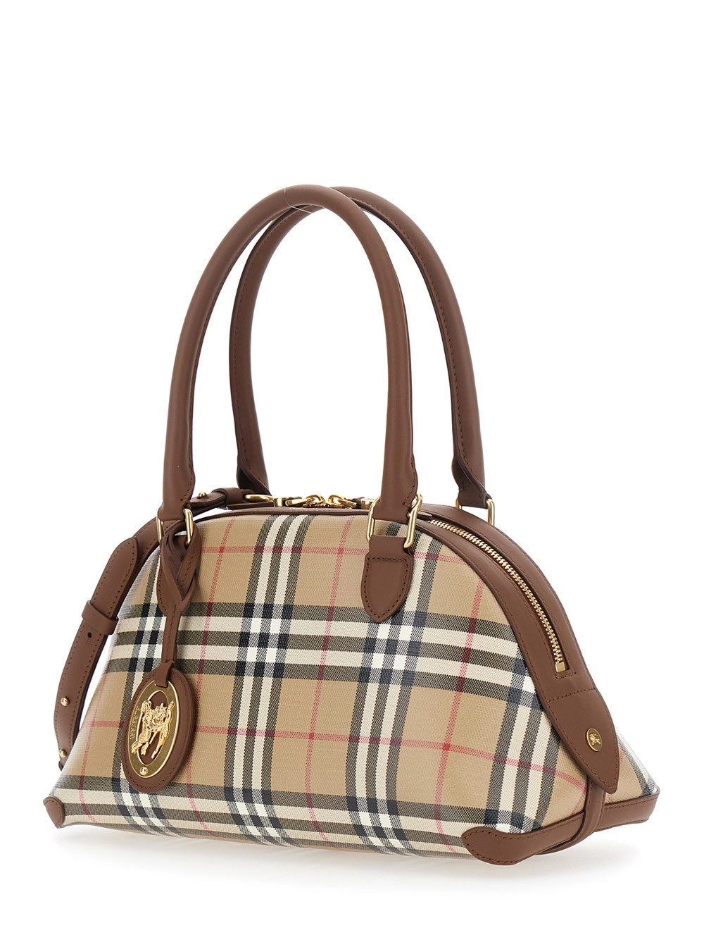 Burberry Borsa a Mano 'Primrose' con Tag EKD in Pelle e Tracolla Regolabile e Removibile in Tessuto Check Beige Donna, view 2