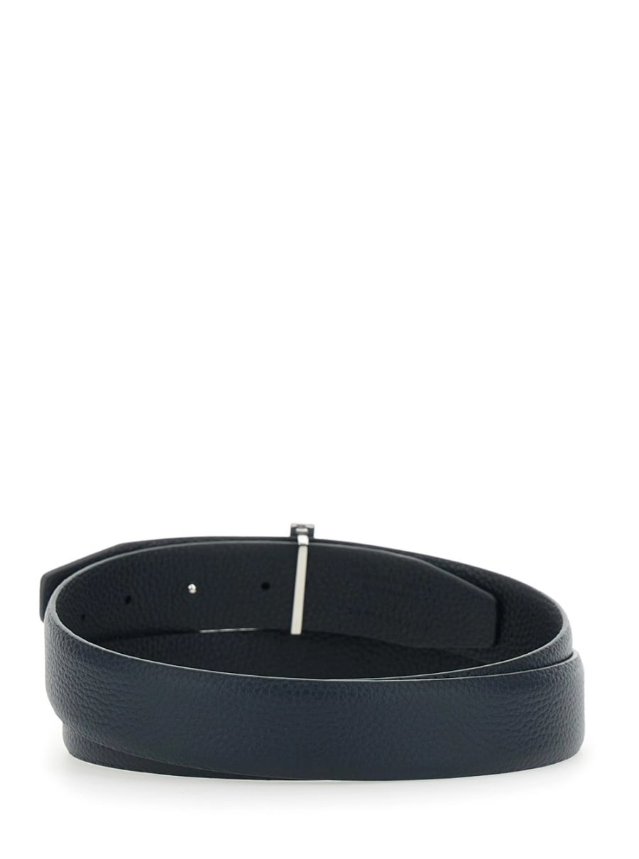 Tom Ford Cintura Reversiible con Fibbia T e Effetto Pelle di Coccodrillo Goffrata in Pelle Blu Uomo, view 3