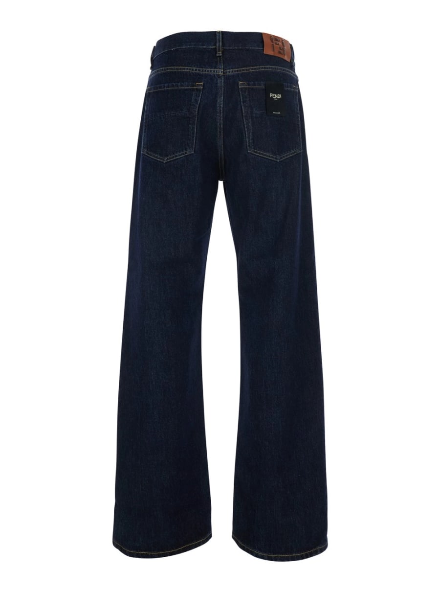 Fendi Jeans con patch logo sul retro in denim blu uomo, view 2