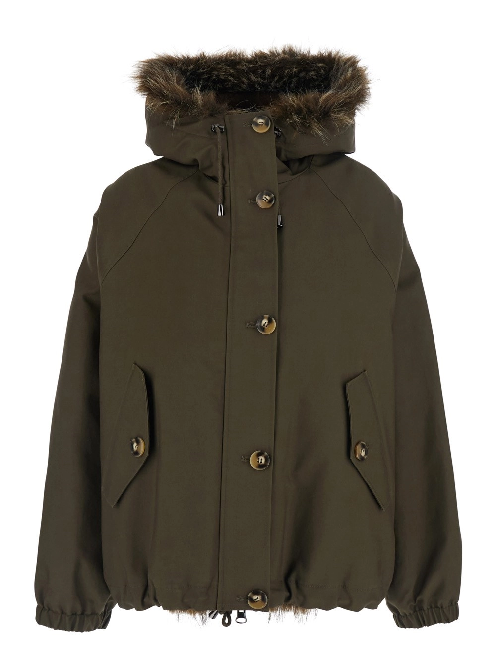 Valentini 1972 Parka reversibile con cappuccio e due tasche con patta sul fronte in cotone verde donna