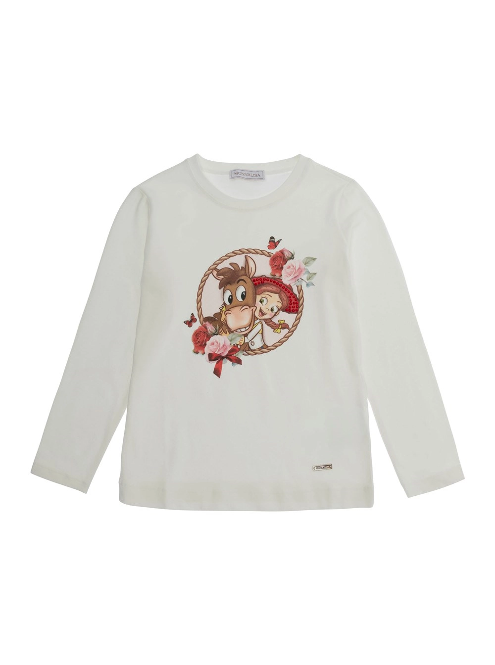 Monnalisa kids T-shirt a maniche lunghe con stampa sul fronte in cotone bianca bambina