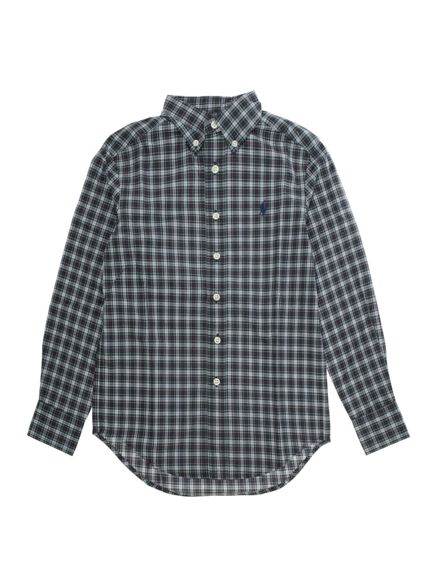 Polo ralph lauren kids Camicia con Cavallino sul Fronte e Motivo Check All-Over in Cotone Verde Bambino