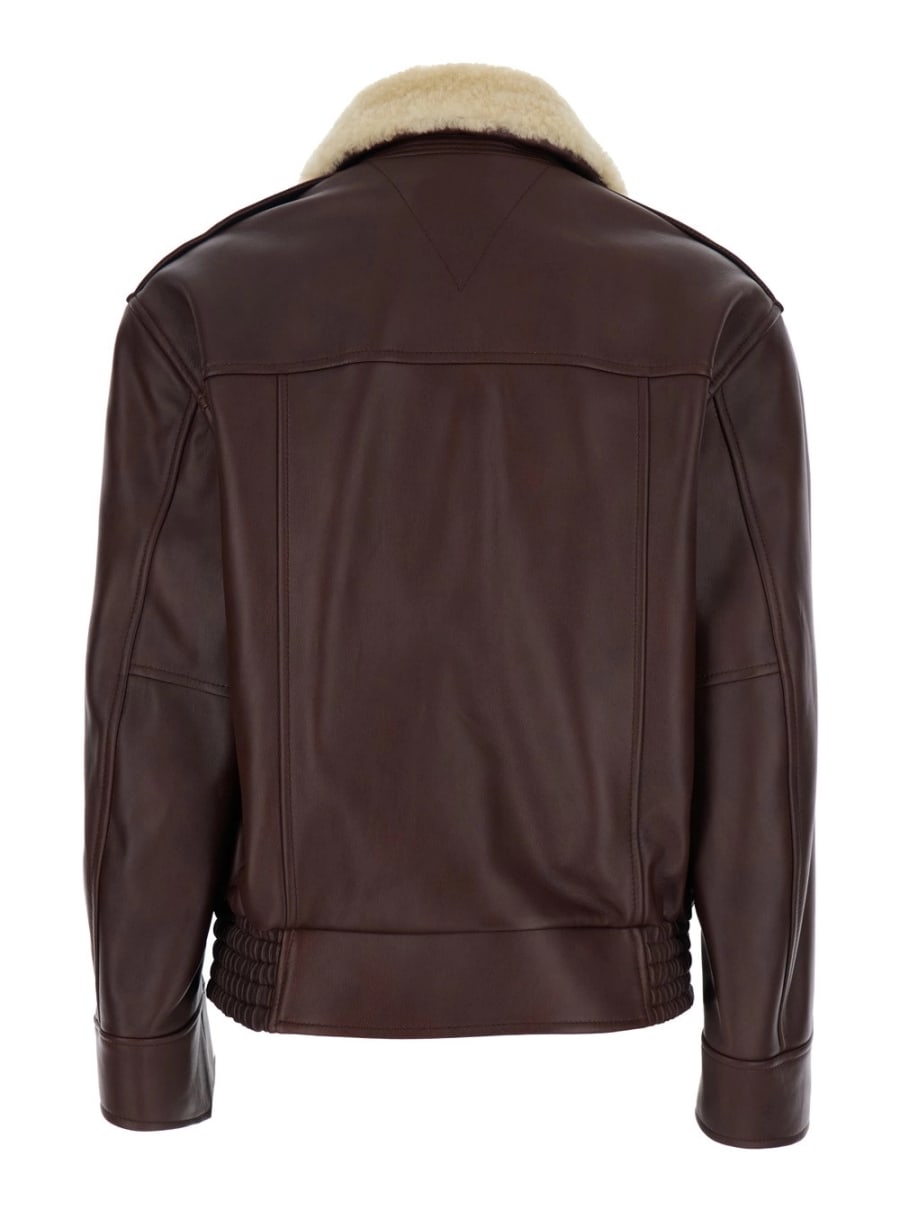 Bottega Veneta Montone con Colletto in Pelliccia Removibile e Chiusura con Zip sul Fronte in Pelle Marrone Donna, view 2
