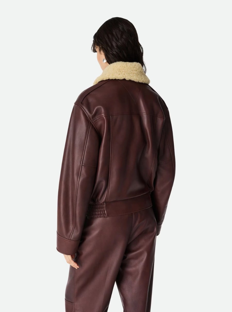 Bottega Veneta Montone con Colletto in Pelliccia Removibile e Chiusura con Zip sul Fronte in Pelle Marrone Donna, view 6