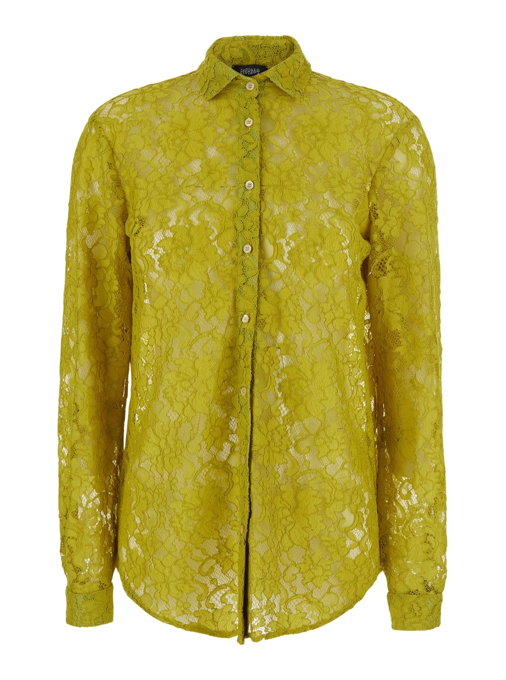 Leplain Camicia con colletto classico e ricamo in pizzo all-over in tessuto gialla donna