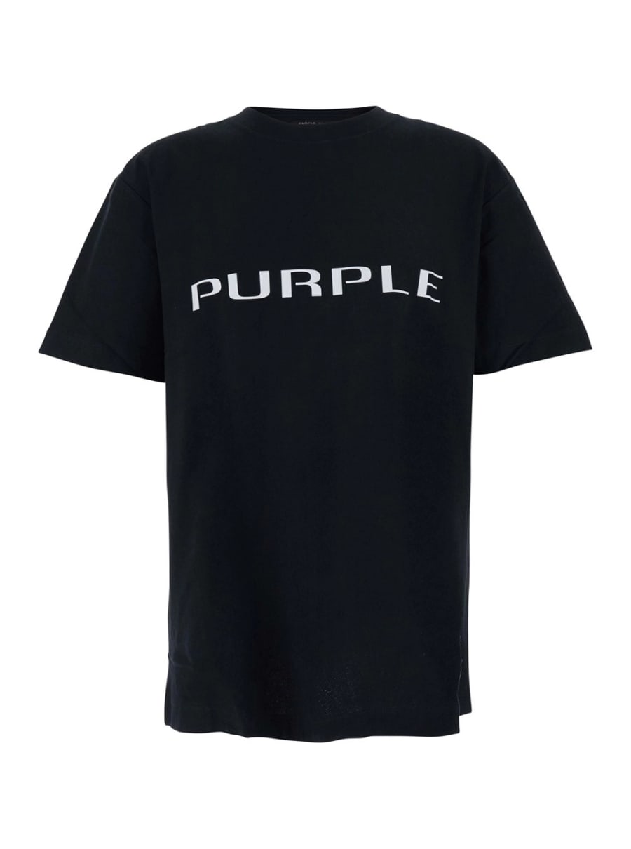 Purple brand T-Shirt Girocollo con Logo Lettering sul Fronte in Cotone Nera Uomo