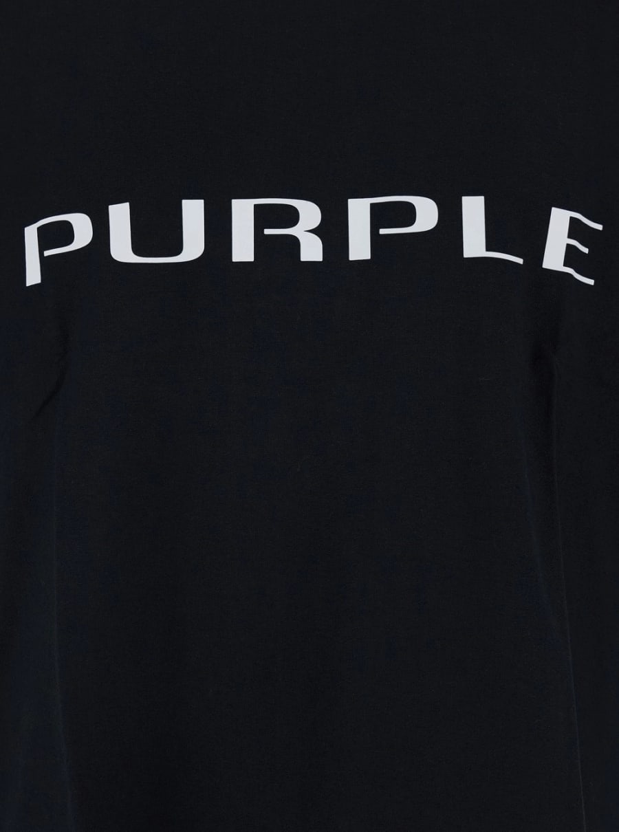 Purple brand T-Shirt Girocollo con Logo Lettering sul Fronte in Cotone Nera Uomo, view 3