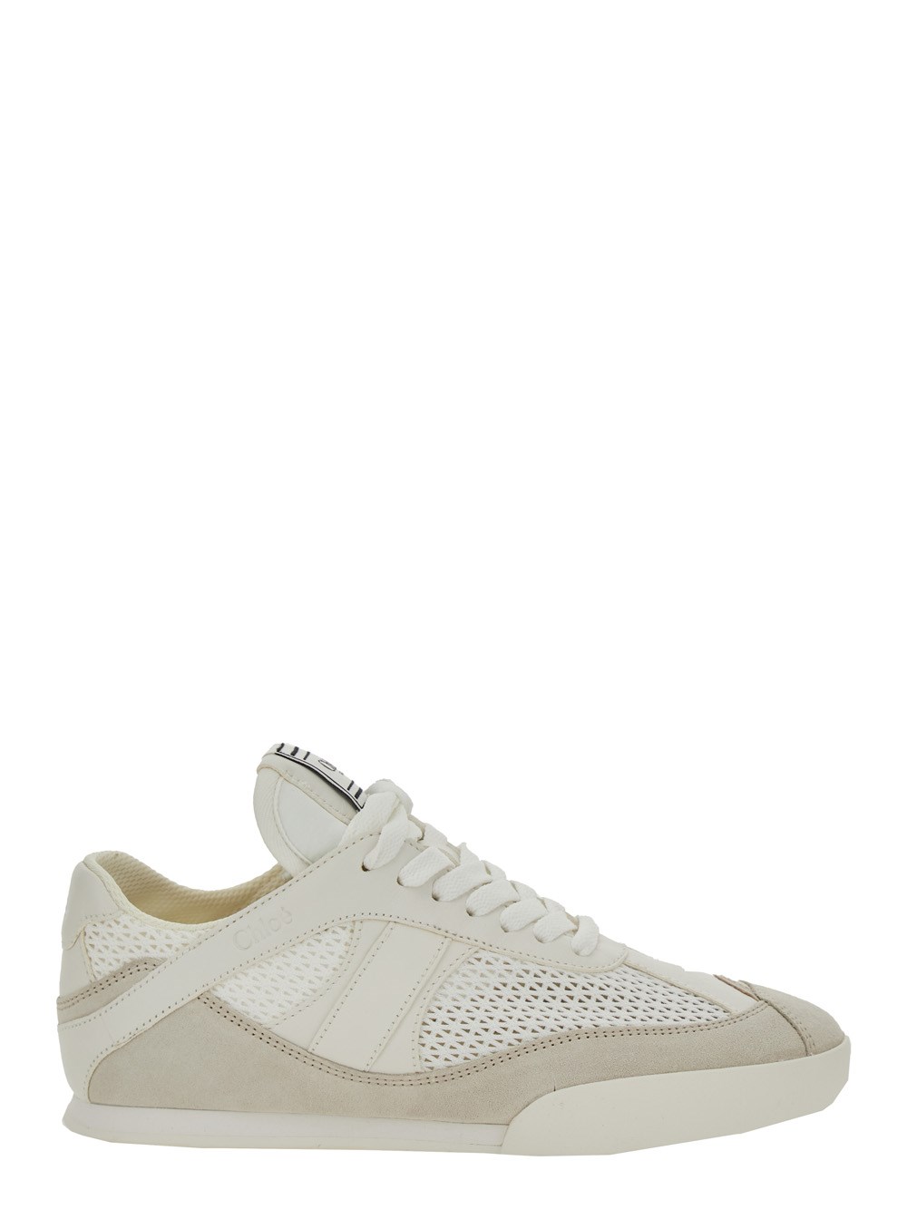 Chloé Sneaker 'Kick' con Patch Logo sulla Linguetta e Logo Lettering sul Retro in Tessuto e Suede Bianche Donna