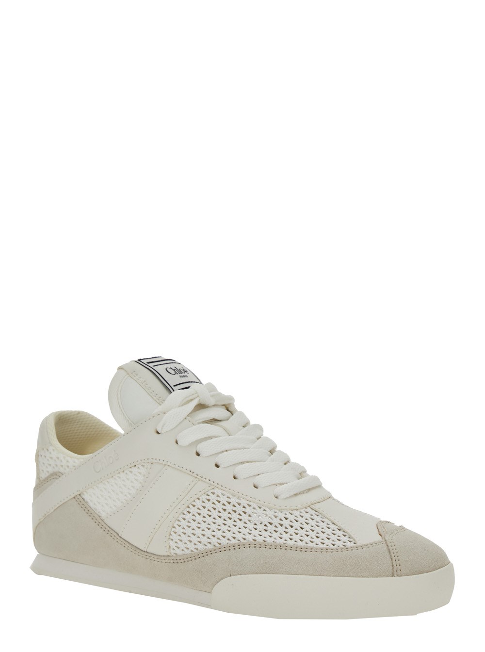 Chloé Sneaker 'Kick' con Patch Logo sulla Linguetta e Logo Lettering sul Retro in Tessuto e Suede Bianche Donna, view 2
