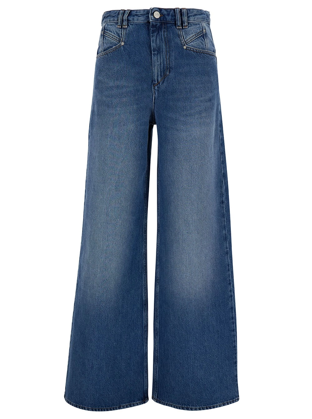 Isabel Marant Jeans Svasati 'Lemony' con Patch Logo in Denim di Cotone Azzurro Donna