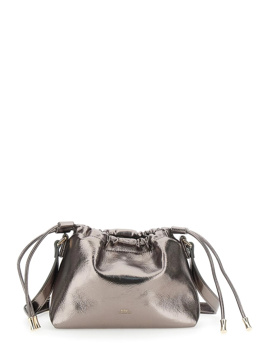 A.P.C. Borsa a Spalla con Logo Lettering sul Fronte e Chiusura a Coulisse in Ecopelle Color Metallico Donna