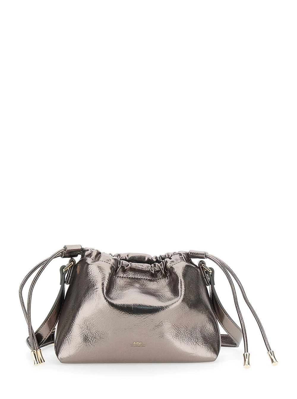 A.P.C. Borsa a Spalla con Logo Lettering sul Fronte e Chiusura a Coulisse in Ecopelle Color Metallico Donna