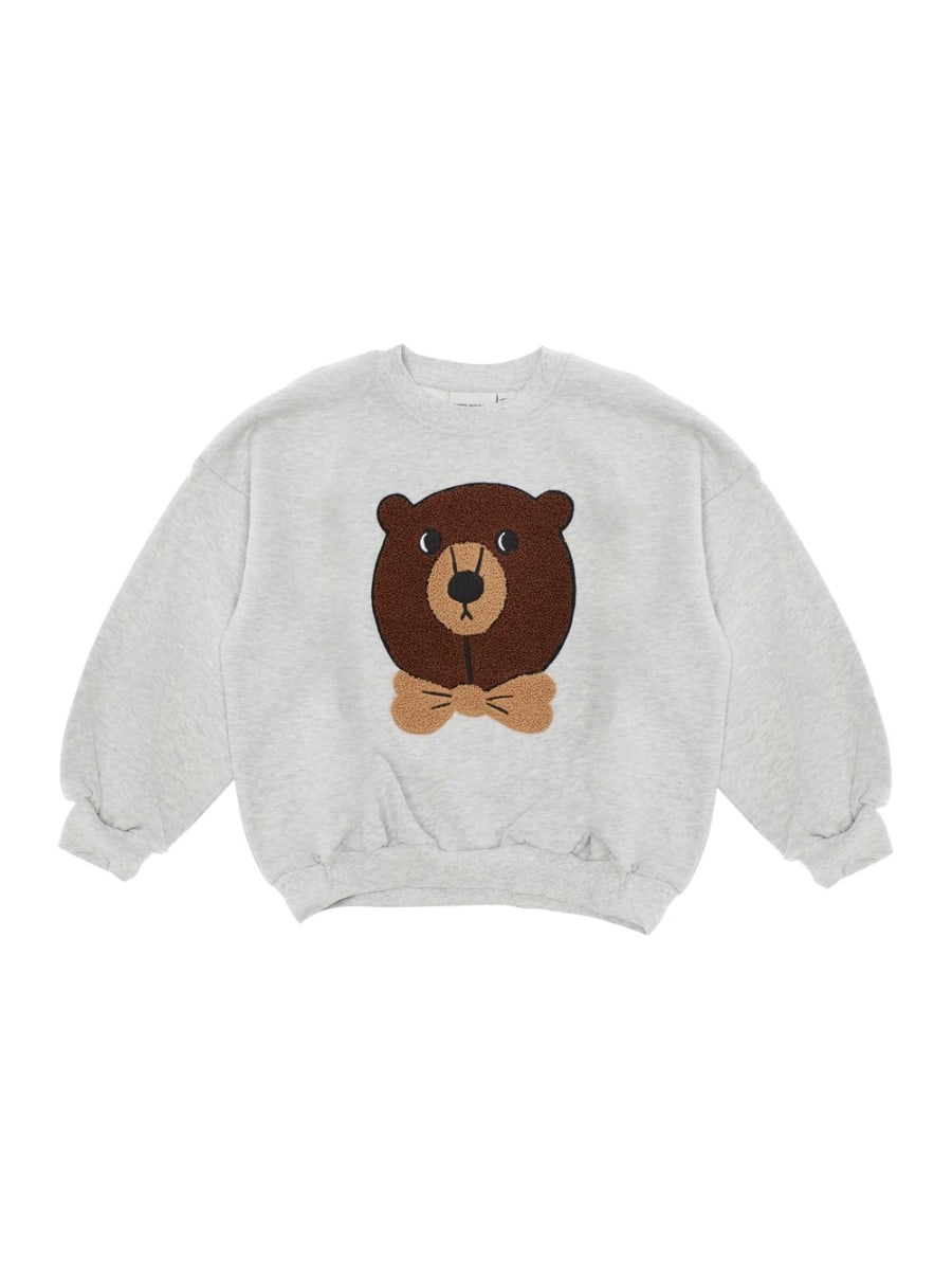 Mini rodini kids Felpa con Scollo Rotondo e Patch Orsetto sul Fronte in Cotone Grigia Baby