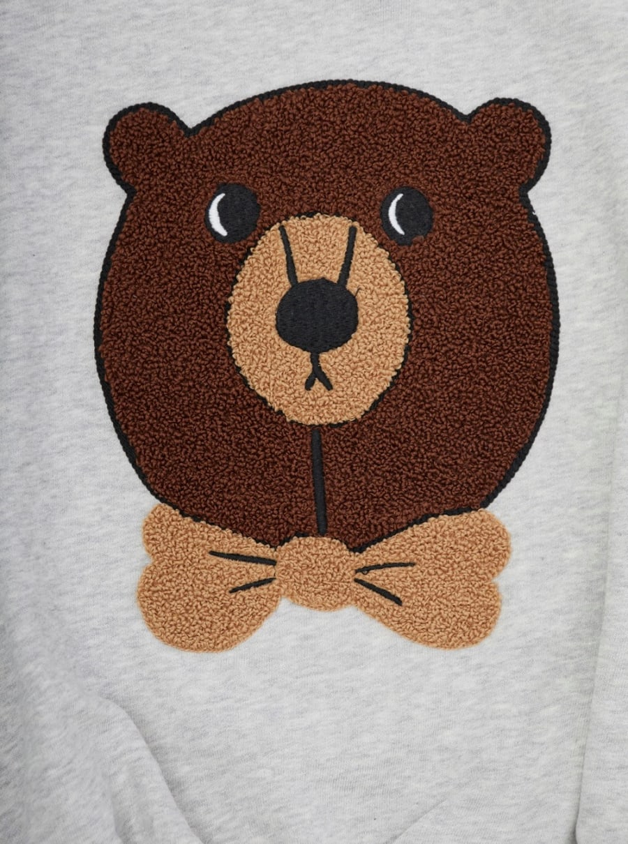 Mini rodini kids Felpa con Scollo Rotondo e Patch Orsetto sul Fronte in Cotone Grigia Baby, view 3
