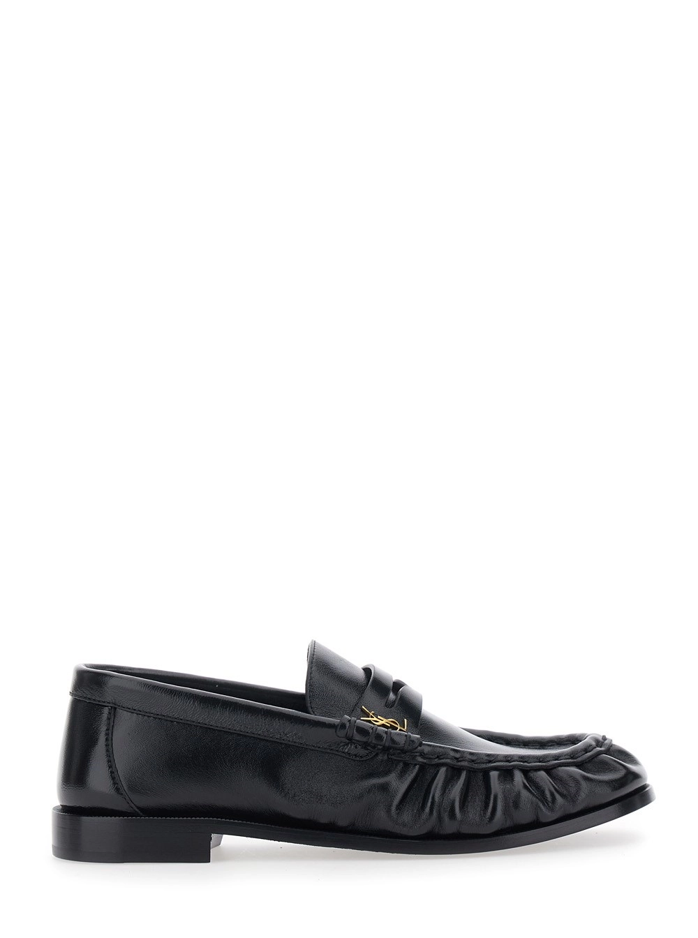 Saint Laurent Mocassini 'Le Loafer' con tacco basso e placca Cassandre sul fronte in pelle neri donna