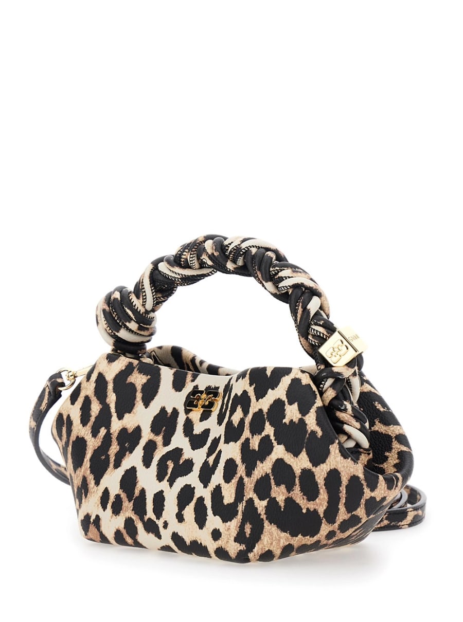 Ganni Borsa a Mano 'Bou Mini' con Manico Intrecciato e Motivo Animalier All-Over in Tessuto Marrone Donna, view 2