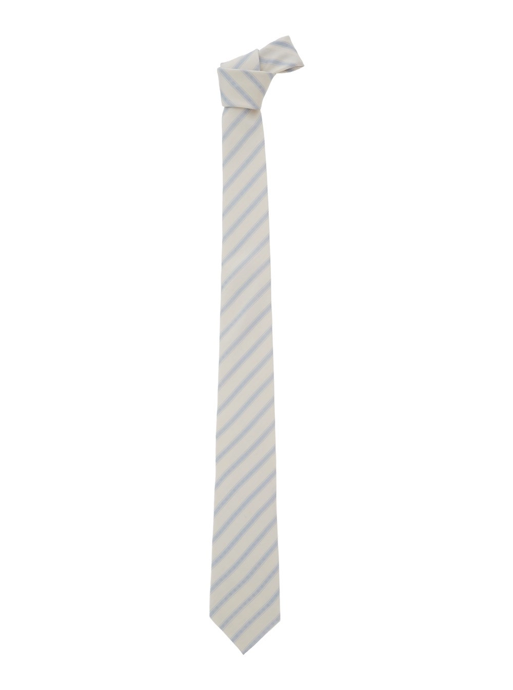 Saint Laurent Cravatta con motivo a righe diagonali all-over in seta beige uomo
